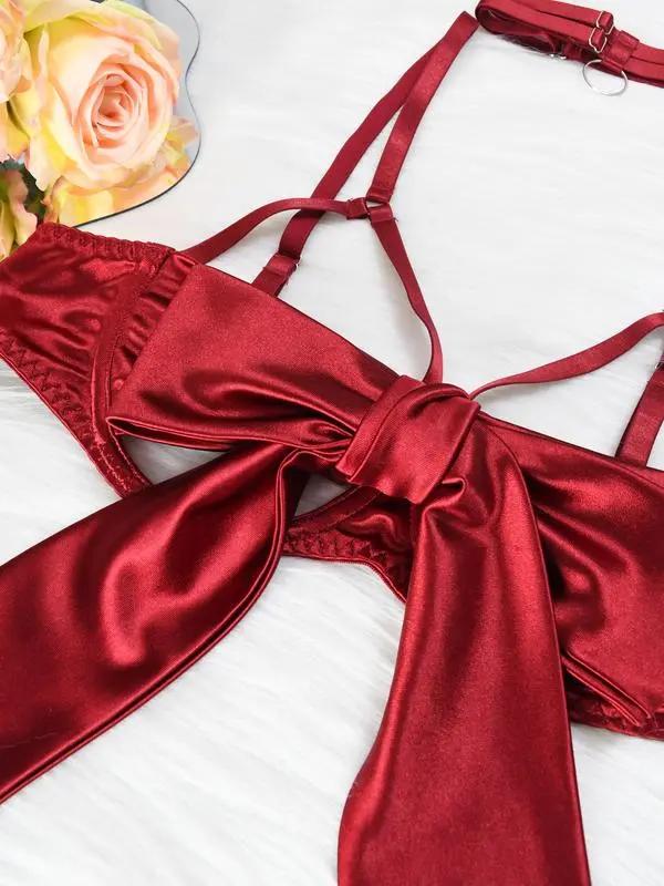 Women's Sexy Silk Bow Front Push Up Bra Lingerie Set,Comfortable Lingerie & Underwear, girls conquet te outfit red lingerieset Womenswear Lady sexy lingerie Elegance Feminine