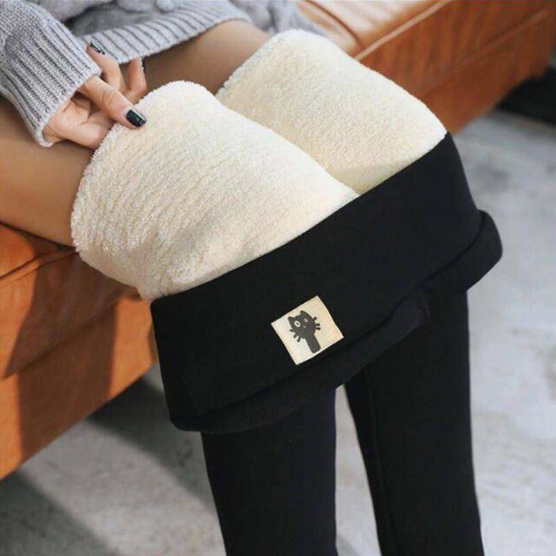 Winter Women Leggings Solid Warm Leggings Thicken Lambwool Hight Waist Fleece Keep Butt Lift High Stretchy Walking Pants Pocket