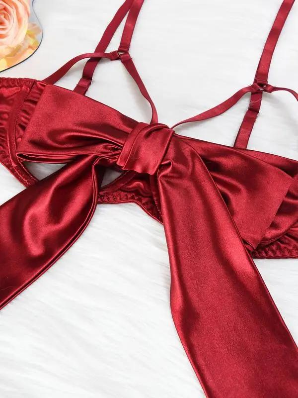 Women's Sexy Silk Bow Front Push Up Bra Lingerie Set,Comfortable Lingerie & Underwear, girls conquet te outfit red lingerieset Womenswear Lady sexy lingerie Elegance Feminine