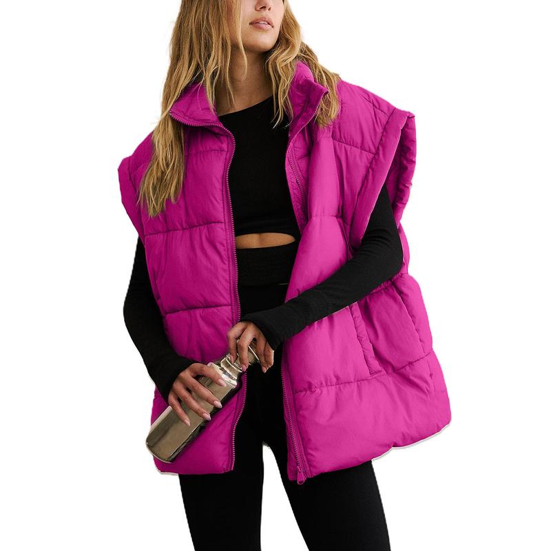 Molitree Women Winter Oversized Puffer Vest Lightweight Stand Collar Flysleeve Insulated Padded Puffy Jackets Coat with Pockets Womenswear Zipper Women's PU