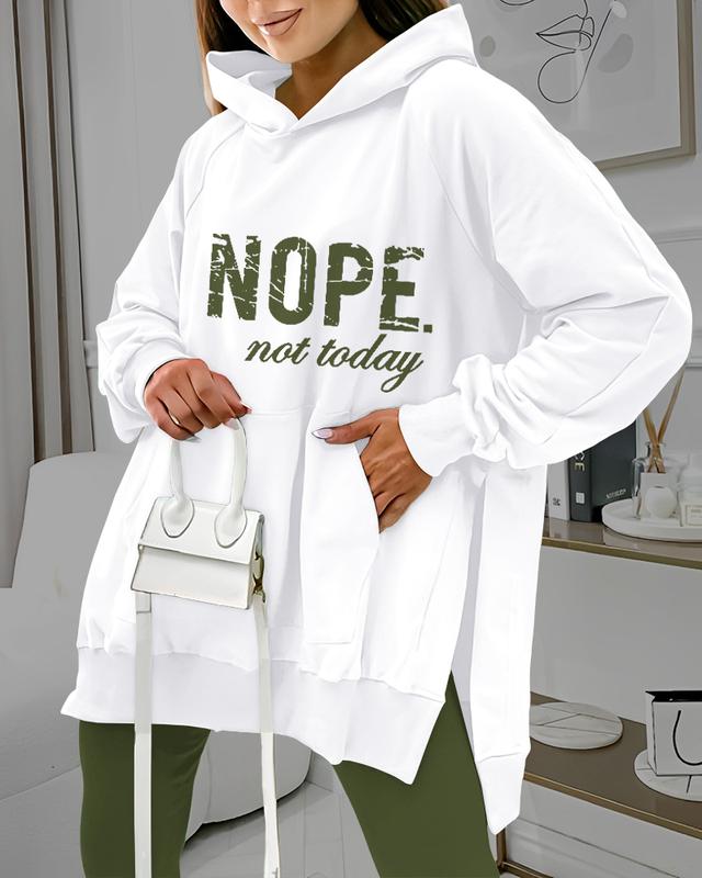 ChicMe 2 Piece Nope Not Today Print Casual Side Slit Sweatshirts Pullover Lose Fit Hoodie with Kangaroo Pocket and Slim Fit Pants Tracksuit Sets Comfort Womenswear Comfort Womenswear