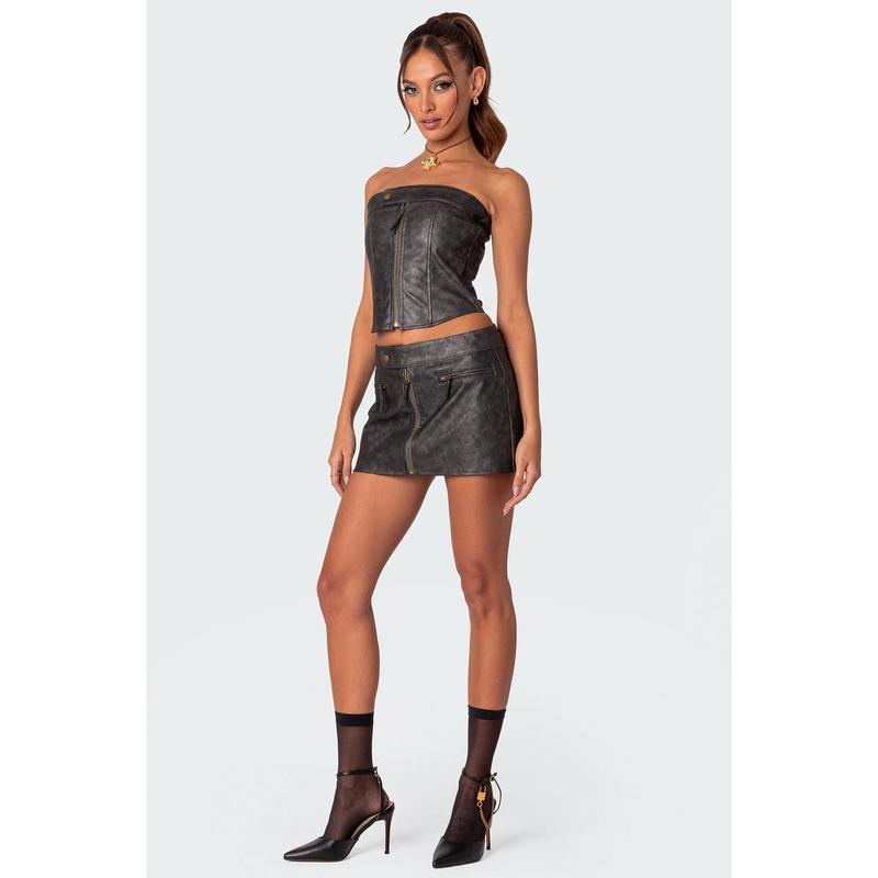 Ziva Faux Leather Lace Up Corset