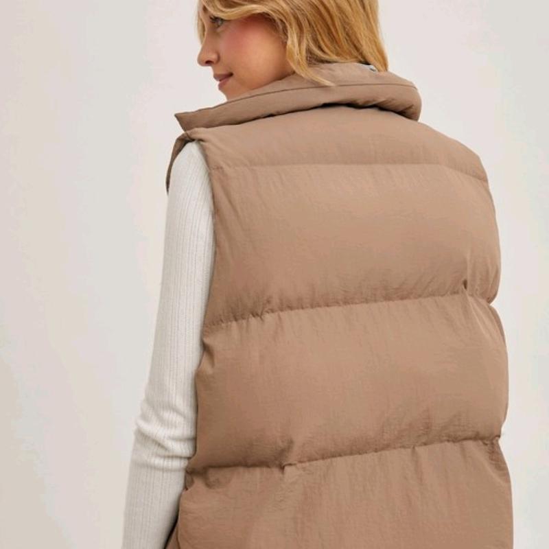 Mushroom Demin Layered Puffer Vest season outfit warm puffer vest