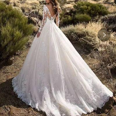 Spring New WOMEN'S long-sleepted off-shoulder bridal wedding dress formal dress