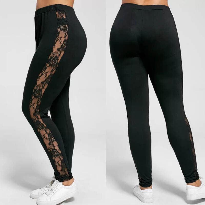 Plus Size Sexy Women Holllow Out Lace Leggings