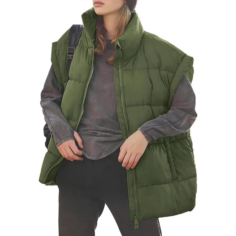 Fisoew  Women's Outwear Vest - Stand Collar Lightweight Oversized Zip Bubble Puffer Vest for Women