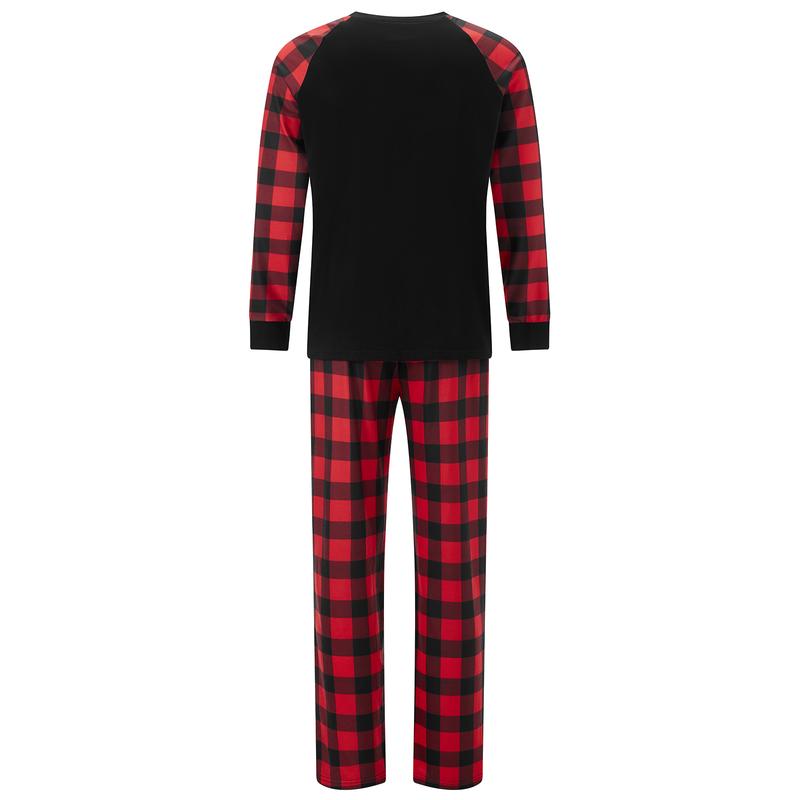 Christmas Family Pajamas Matching Set Letter Santa Hat Print Long Sleeve Tops and Plaid Pants Sleepwear