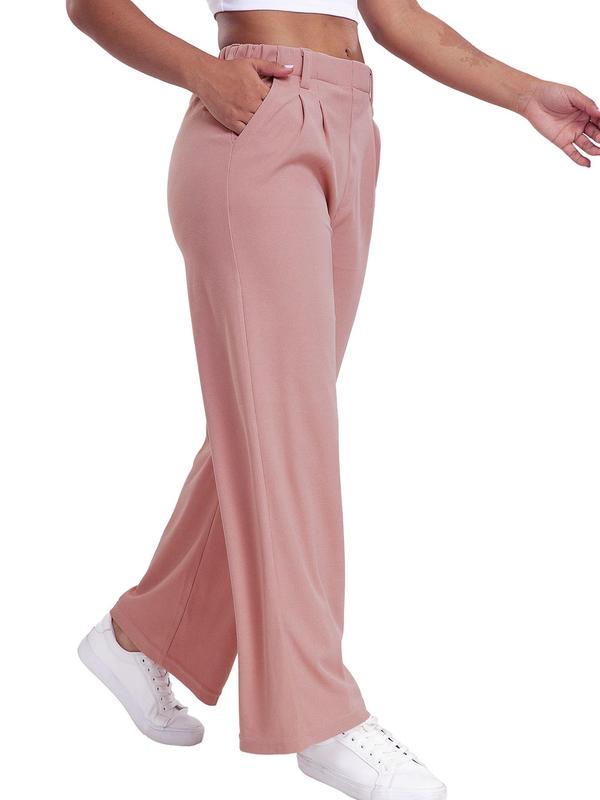 Women's Plicated Pocket High Waist Pants, Fall Outfits, Casual Elastic Waist Wide Leg Trousers for Yoga Gym Workout, Ladies Sportswear, Fall Outfits 2024