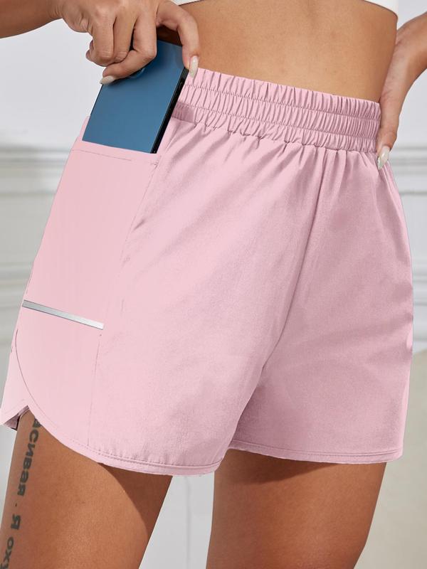 Women's Pocket Elastic Waist Shorts, Casual Solid Straight Leg Shorts, Women's Summer Bottoms for Daily Wear