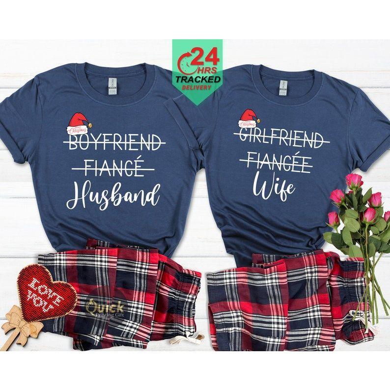 Couple Christmas Pyjamas, Hubby & Wifey Matching Pyjamas Mr and Mrs Gifts Navy Tartan Couples Mr Mrs Matching Pajamas Set Anniversary Gift Christmas Gifts.