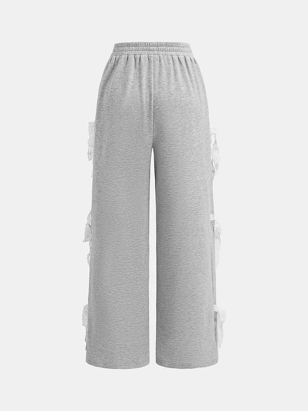 YOZY Christmas Deals, Women's Plain Bow Decor Elastic Waist Wide Leg Sweatpants, Casual Comfy Pocket Trousers for Daily Wear, Ladies Bottoms for All Seasons, Christmas 2024 Trend, Fall & Winter Clothes