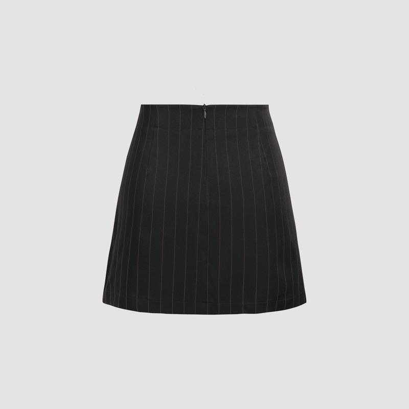 Cider [2 colors, size 0-10] Pinstripe High Waist Slit Mini Skirt