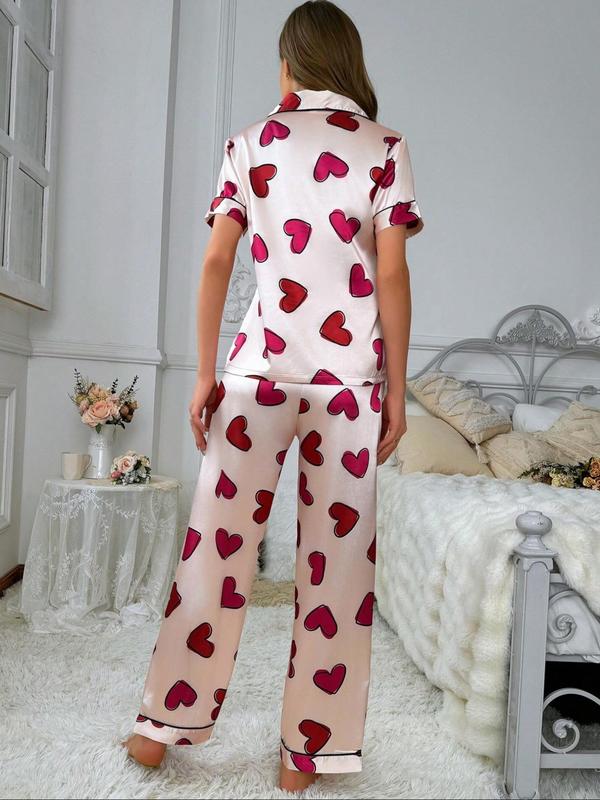 Two-Piece Set Women's Butterfly Print Notched Neck Pajama Set, Casual Comfy Short Sleeve Top & Pants PJ Set, Ladies Sleepwear for All Seasons