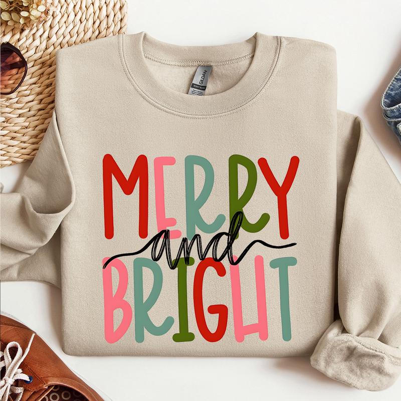 Merry and Bright Sweatshirt, Christmas Sweatshirt, Family Christmas Sweatshirt, Merry Christmas Sweatshirt, Comfort Casual