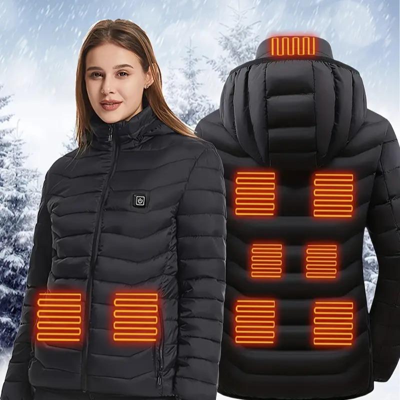 Women's Smart Heated Jacket with 9-Zone Control Heating and Detachable Cap battery pack puffer jacket