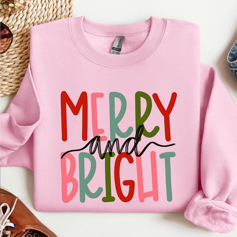 Merry and Bright Sweatshirt, Christmas Sweatshirt, Family Christmas Sweatshirt, Merry Christmas Sweatshirt, Comfort Casual