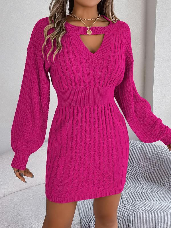 Lantern Sleeve Cut Out Sweater Dresses for Women, Elegant Keyhole Neckline Long Sleeve Bodycon Knit Dress for Fall & Winter, Birthday Dresses 2024, Women's Knitwear for Daily Streetwear Casual Wear