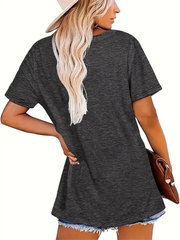 Women's Letter Print Round Neck Graphic Tee, Vintage Trendy Casual Short Sleeve T-shirt for Daily Wear, Ladies All Seasons Outfit