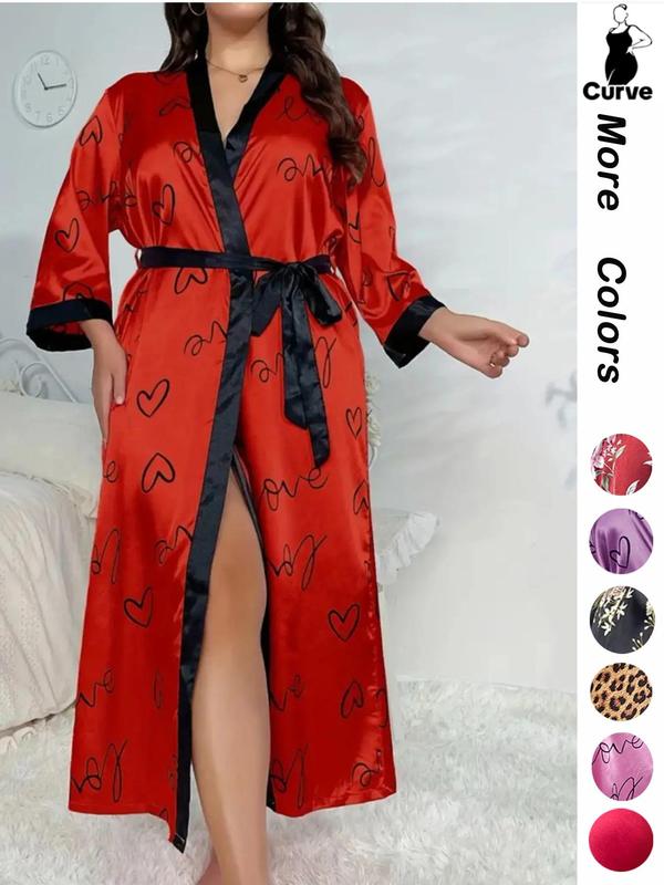 2 Counts Plus Size Halloween Pumpkin Skull Print Belted Wrap  Long Sleeve Loungewear Robe, Back To School Women Nightwear, Fall Lady Long Lounge Robe Gowns, Halloween Pajamas, Halloween Plus Size Fallfreshness, Fall Outfits Black Girl