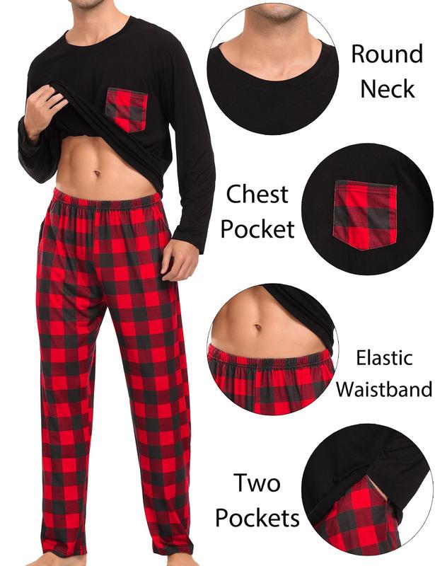 SWOMOG Adult Christmas Pajamas Buffalo Plaid Pajama Pants with Pockets Long Sleeve Tops for Couples & Family Womenswear Pajama Set Cotton Fabric