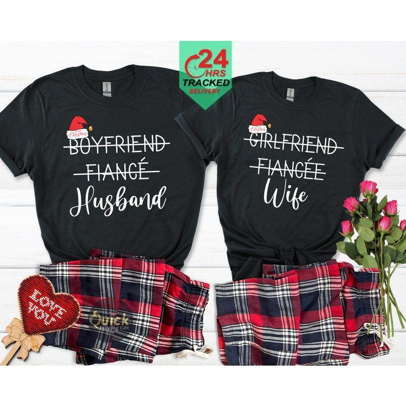 Couple Christmas Pyjamas, Hubby & Wifey Matching Pyjamas Mr and Mrs Gifts Navy Tartan Couples Mr Mrs Matching Pajamas Set Anniversary Gift Christmas Gifts.