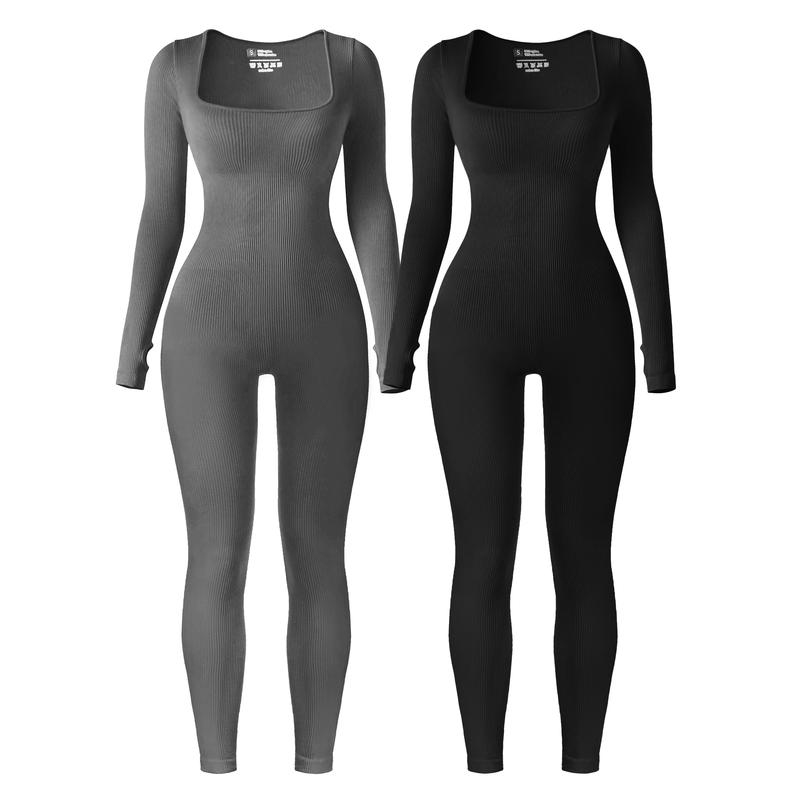 Long Sleeve Ribbed Seamless Jumpsuits Winter