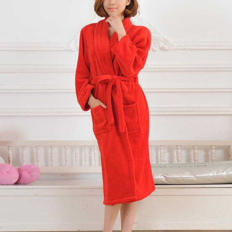 Bathrobe Long Sleeve Pajamas Solid Color Polo Collar Casual Flannel Nightgown Couple Homewear