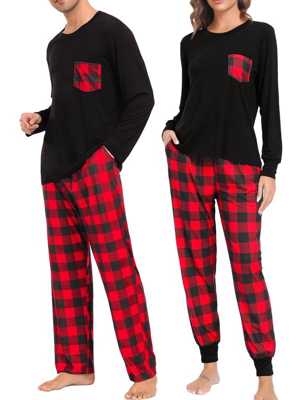 SWOMOG Adult Christmas Pajamas Buffalo Plaid Pajama Pants with Pockets Long Sleeve Tops for Couples & Family Womenswear Pajama Set Cotton Fabric