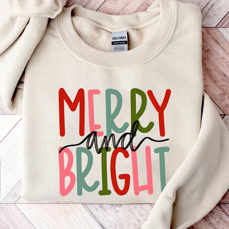 Merry and Bright Sweatshirt, Christmas Sweatshirt, Family Christmas Sweatshirt, Merry Christmas Sweatshirt, Comfort Casual