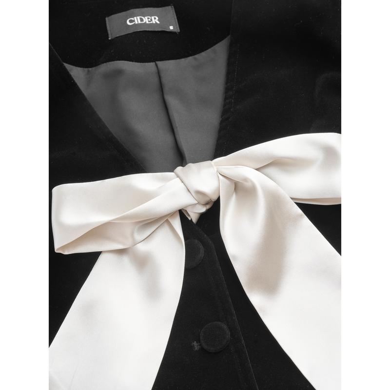 Cider [size 2-10] Velvet V-neck Bowknot Tie Back Jacket Vest