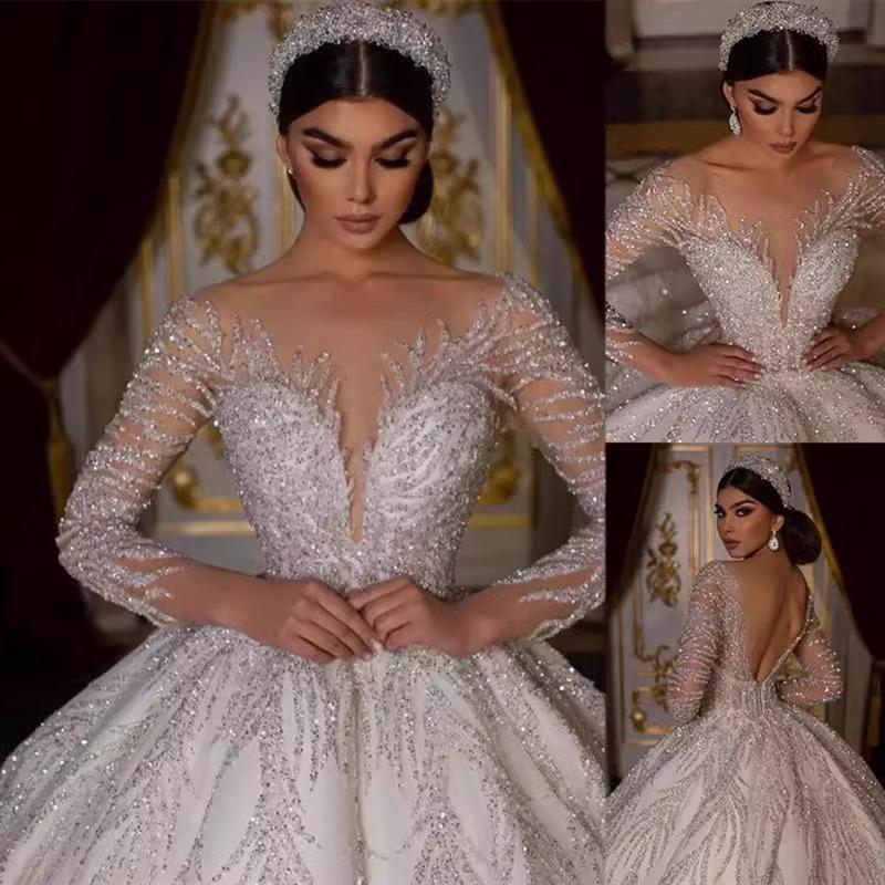 French Wedding Dress 2024 New Bridal Long Sleeve Retro Heavy Industry High-End Light Luxury Large Tail Small galia lahav  wedding dress boho wedding crystal  wedding lace  ballgown wedding  dresses catholic  wedding  Dress sister wedding dress