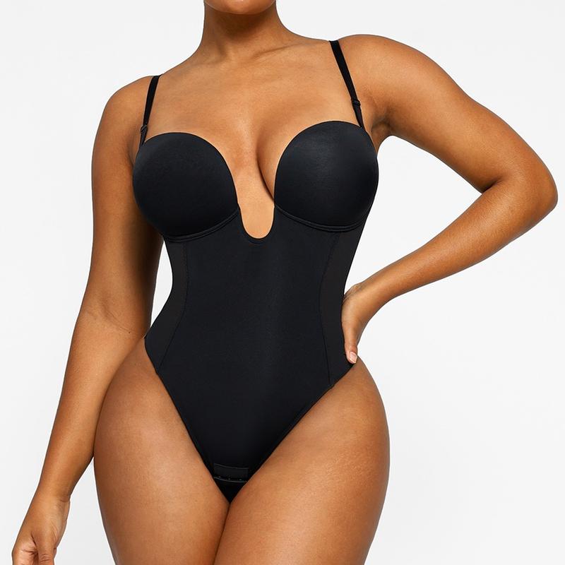 Shapellx AirSlim® Deep Plunge Low-Back Thong Bodysuit Sexy Womenswear Tops