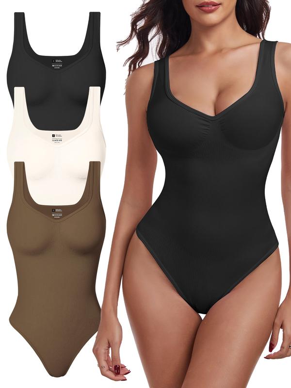 Women's 3 Piece Bodysuits Sexy Ribbed Strappy Sleeveless Tummy Control shapewear fall outfit Soft Stretchy Womenswear Everyday Women's Seamless Girl