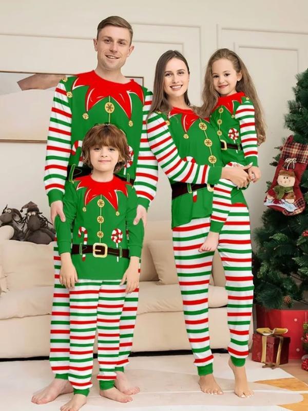 Winter 2024 Mom Daughter Dad Son Matching Clothes 3D Santa Print Christmas Family Pajamas Set Baby Dog Romper Xmas - ELF matching PJS family costume