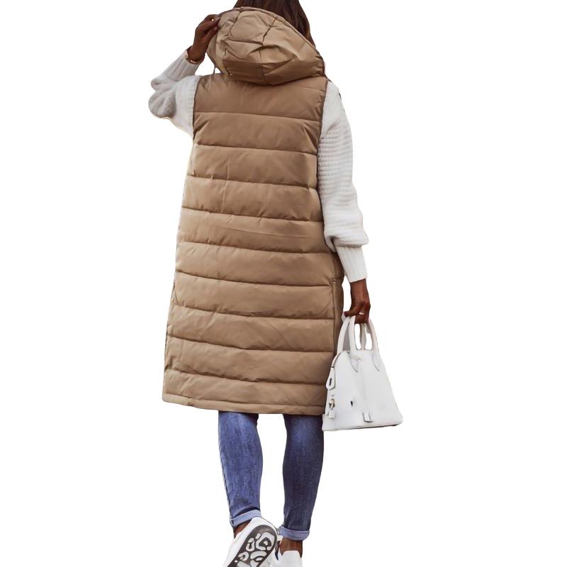 Women Vest Jacket Zipper Lightweight Puffer Jacket Sleeveless Hooded Winter Coat