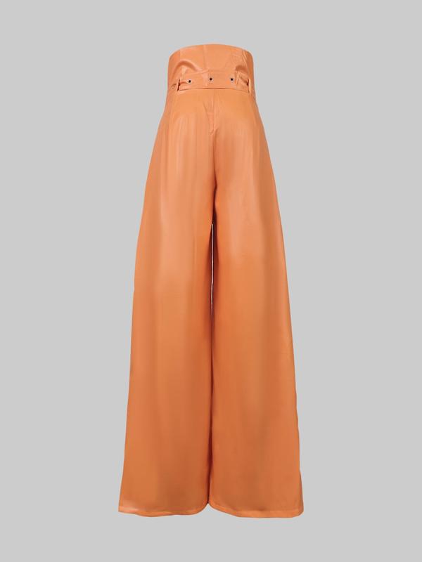 Women's Solid Belted Wide Leg Pants, Casual Pocket Zipper Fly Trousers for Daily Wear, Ladies Bottoms for All Seasons