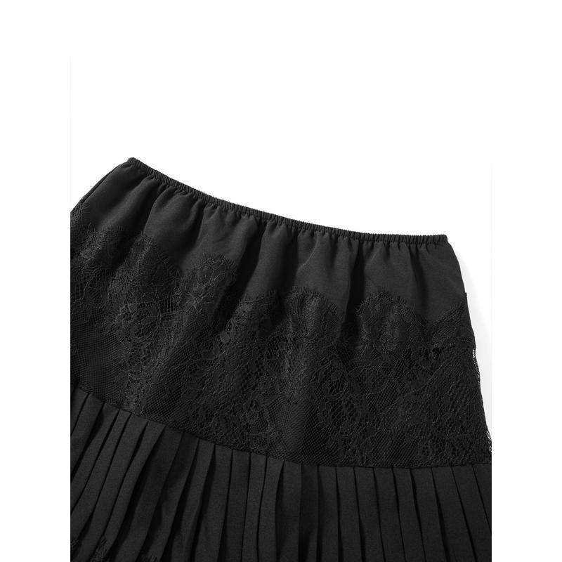 Women Y2k Lace Mini Skirt Low Rise Pleated Ruffle Half Slip Skirt Layered Flowy Short Skirt Streetwear