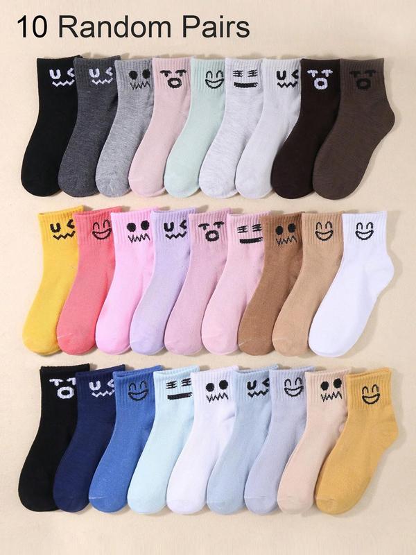 Random Women's Cartoon Face Pattern Crew Socks, Socks for Women, Casual Cute Moisture Wicking Socks, Soft Comfy Breathable Socks for All Seasons Daily Wear