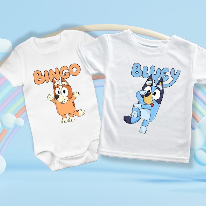 Personalized Blueey Family Matching Shirts, Custom Blueyy Birthday Party Tees, Personalized Bluey and Bingo T-shirts, Bandit Heeler Shirt, Bluey Toddler Tee, Trendy Mama Shirt, Womens Tshirt,  Gift for Cartoon Lover, Blue Family Character T-shirt