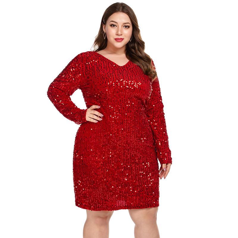 Holiday haul IN'VOLAND Womens Sequin Dress Plus Size V Neck Party Cocktail Dresses Elegant Fabric Formal Womenswear