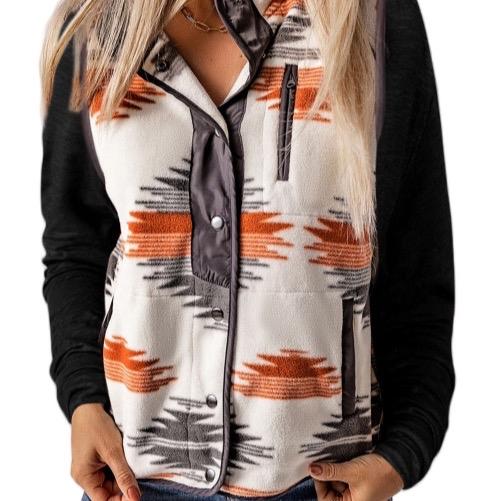 Women's Fuzzy Aztec Western Vest - Perfect for Winter - Tops, Womenswear