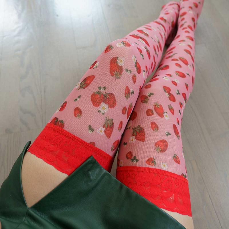 Strawberries and Cream Printed Stay Up Stockings