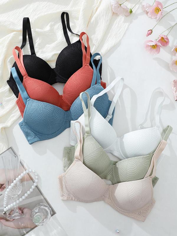 Women's Solid Color Lace Push Up Bra, Casual Comfortable Breathable Underwire Bra for Daily Wear, Women's Lingerie for All Seasons