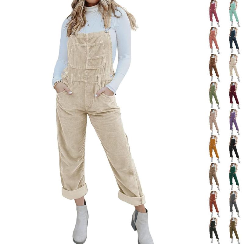 Goranbon Womens Corduroy Overalls Adjustable Straps Baggy Bib Corduroy Jumpsuit Casual Corduroy with Pockets