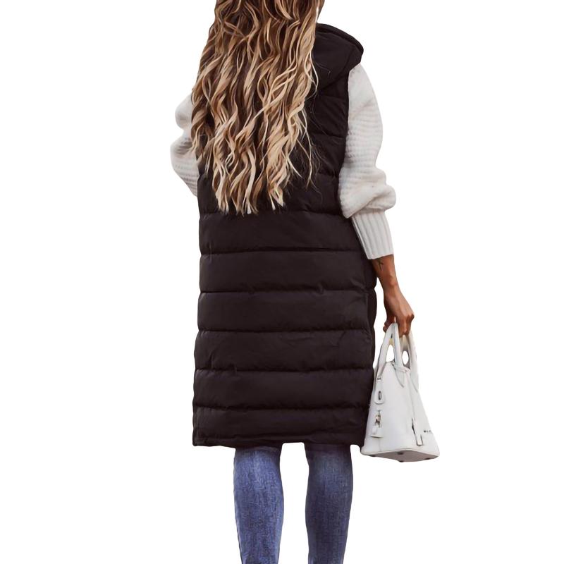 Women Vest Jacket Zipper Lightweight Puffer Jacket Sleeveless Hooded Winter Coat