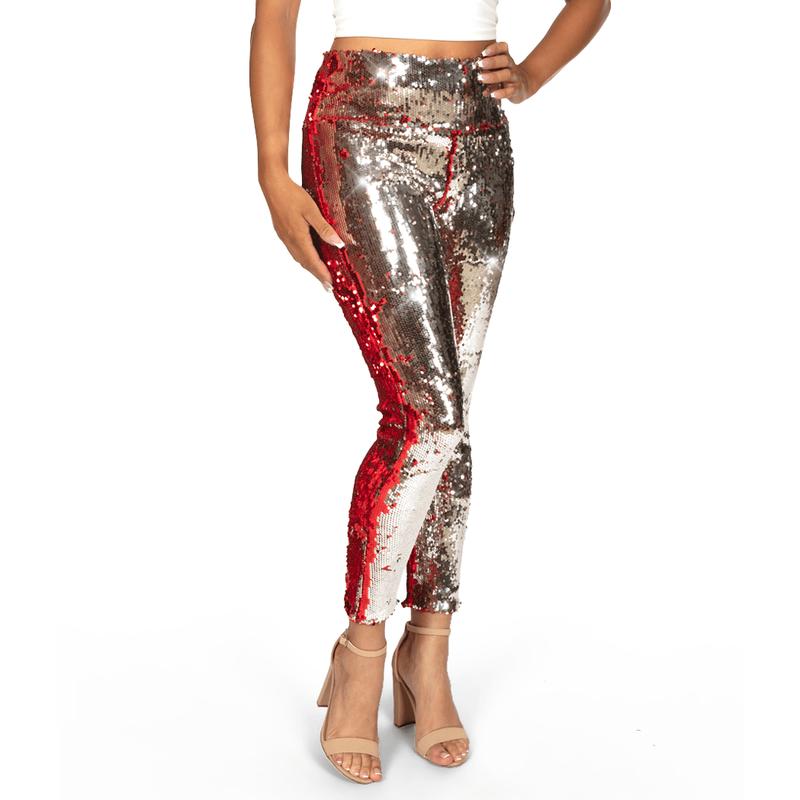 Red and Silver Reversible Sequin High Waisted Leggings