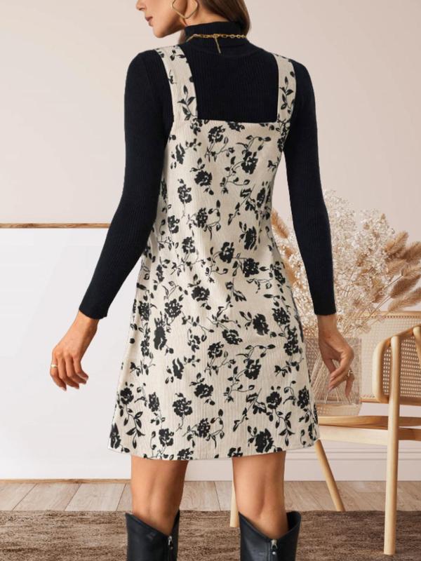 Women's Floral Print V Neck Tank Dress, Elegant Sleeveless Short Dress for Spring & Fall, Ladies Clothes for Daily Wear