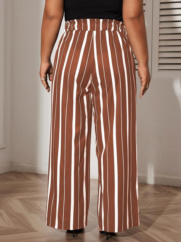 CURVZY Plus Size Striped Print Elastic Waist Wide Leg Pants, Casual High Waist Trousers for Women, Women's Bottoms for Summer & Fall, Thanksgiving Clothes, Tiktok Shop Black Friday, Black Friday Haul