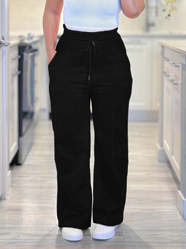 Women's Plain Drawstring Waist Pocket Pants, Casual High Waist Trousers for Fall & Winter, Women's Bottoms for Daily Wear