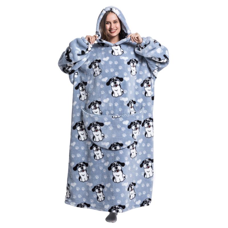 Oversized Wearable Blanket Hoodie Cute Penguin Print Hoodie Blanket Sweatshirt Pullover Room Comfortable Hoodie Nightgown with Big Pocket, Halloween Blanket, Halloween Decor Loungewear Pajama Womenswear Long Sleeves Homewear Outfits